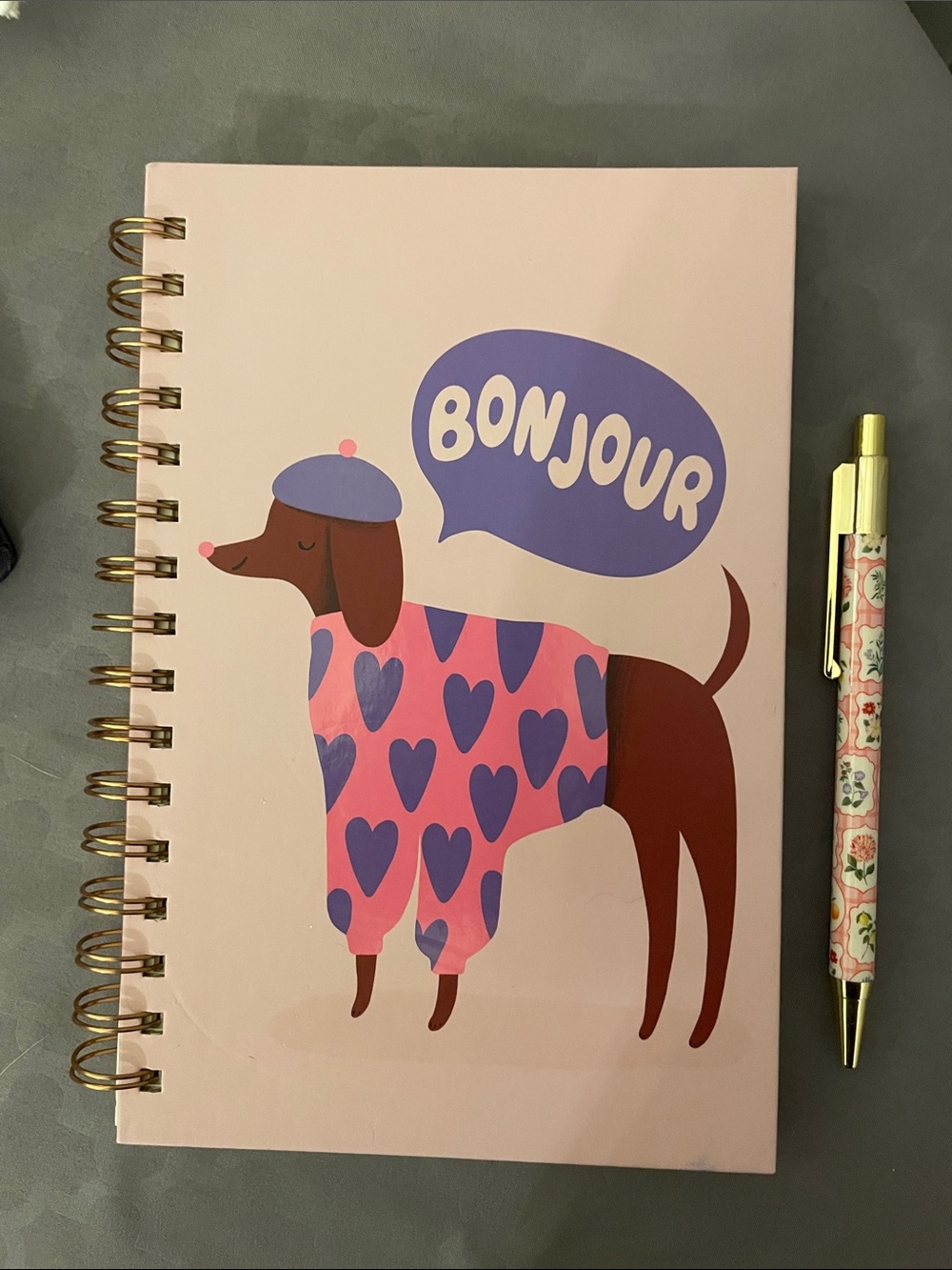 Pink Dog Sweater Illustration Notebook - Pet-Themed Stationery w/ Floral Pen NWT